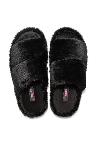 Twigy Mona βελούδινες γυναικείες παντόφλες σπιτιών Μαύρες 36/41
