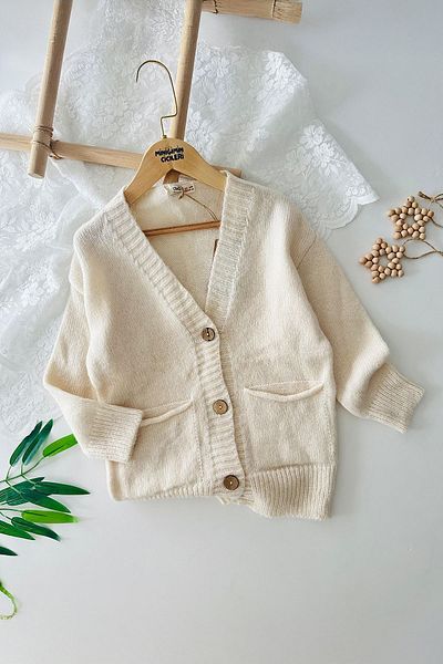Minigimin Cicileri Унисекс детски плетен кардиган - Джоб и екрю My Little One's Cici