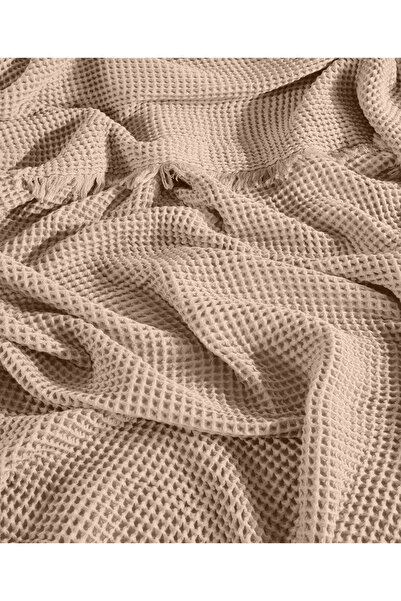 destinyhometex Vizon Renk %100 Pamuk Waffle Tek Kişilik Saçaksız Yatak Örtüsü 160x240 Cm