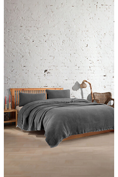 destinyhometex Koyu Gri %100 Pamuk Waffle Tek Kişilik Saçaksız Yatak Örtüsü 160x240 Cm