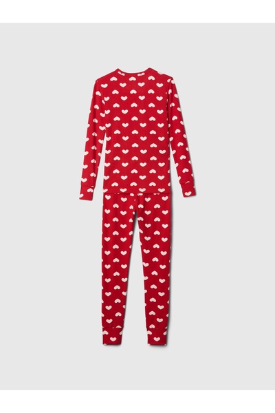 GAP Kız Çocuk Kırmızı Desenli Cozy Pijama Takımı