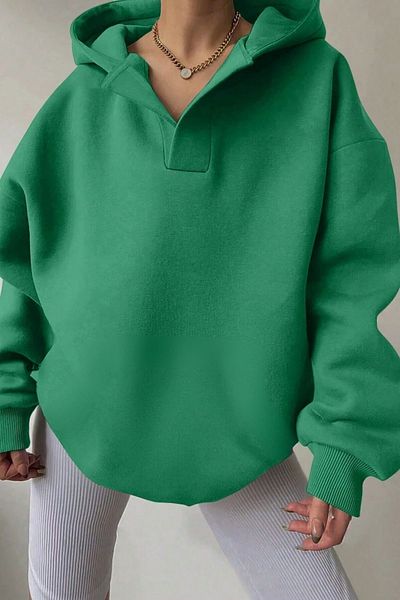 Deocept Hanorac oversize de bază cu glugă unisex cu decolteu în V