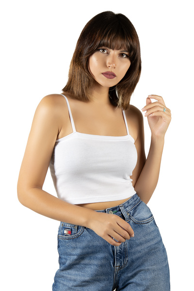 BUCADO Εφαρμοσμένο με ριμπ Crop Top εσώρουχο με λευκό κορδόνι