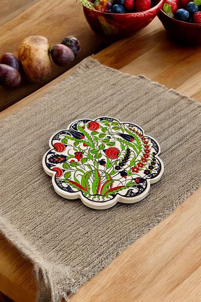 Salizera 18 cm Ceramic Daisy Ultimate with Tile Motif-Pot Pot Pot Mat-Non-Slip Base