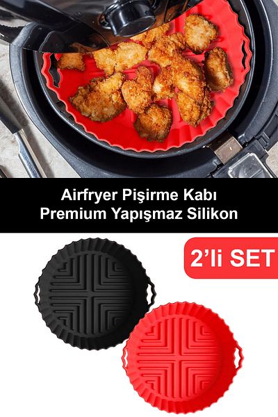 Fesya Home 2Pcs Silicone Cooking Bowl for Airfryer - Red & Black, Compatible