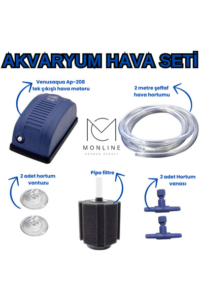 Venusaqua Akvaryum Motor Full Set (HAVA HORTUMU, PİPO, VANTUZ, VANA, MOTOR) Monline