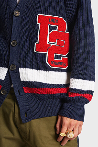 DSquared2 Logolu % 100 Yün Oversize Fit V Yaka Örme Hırka Erkek HIRKA S74HA1420 S18431 961