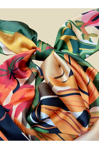 Bolder Green Spring Patterned 70*70 Scarf Scarf