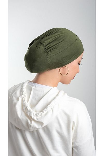 HÜRREM BONE Χακί Πρακτικό έτοιμο κουμπωτό Hijab Bonnet Viscose Fabric Plain 3003_09