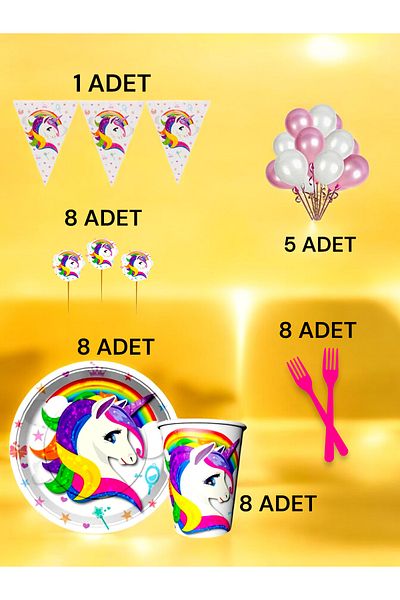 VibeHome Unicorn Themed m Package for 8 - Birthday Parties and Fun Events