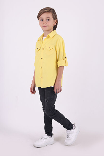 Pollito Boy's 2-Pocket Cotton Yellow Shirt T-Shirt Set