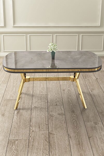 Canisa Jita Serisi 90x168 Lak Panel Gold Ayak Antrasit İroni Renk Mutfak Masası