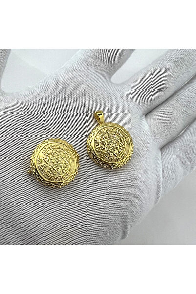 clgsilver 925 AYAR GÜMÜŞ AÇILIR KAPANIR SÜLEYMAN MÜHRÜ İŞLEMELİ GOLD MUSKA KOLYE