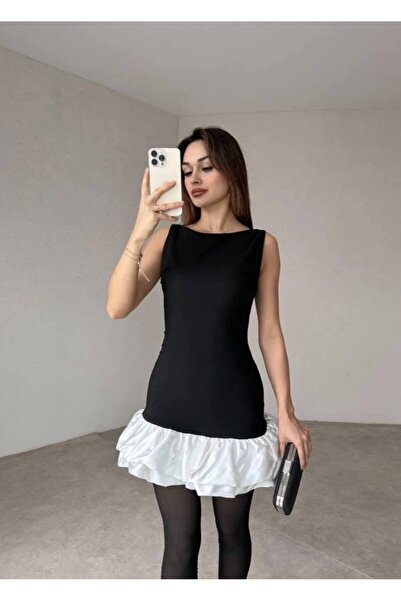 LOKADI Kadın Kolsuz Eteği Fırfırlı Şortlu Mini Elbise