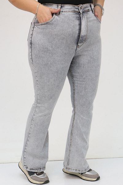 Eslina 9204 Plus Size Jeans with Stones on the Edge - Gray