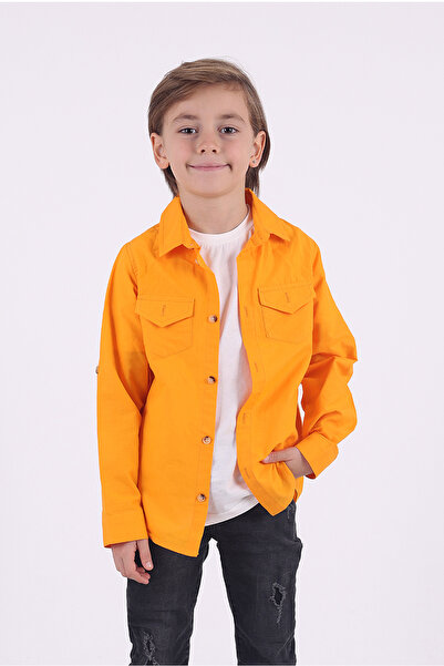 Pollito Boy's 2-Pocket Cotton Orange Shirt T-Shirt Set of 2