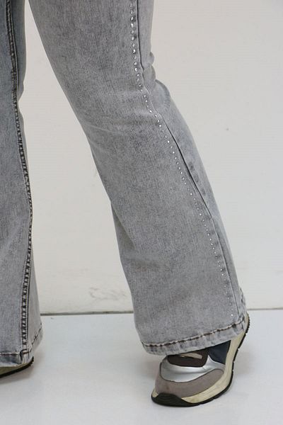 Eslina 9204 Plus Size Jeans with Stones on the Edge - Gray