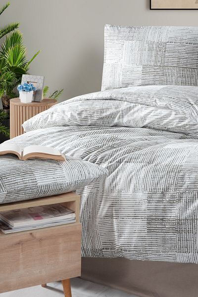 CEMETEKS FİRUZE Turquoise Geo Striped 100% Cotton Double Duvet Cover Set - Duvet Cover, Bed Sheet and Pillowcases