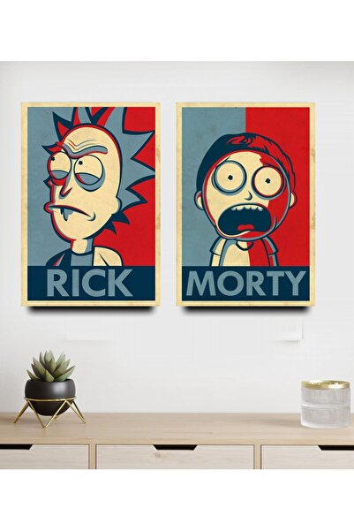 icase Rick and Morty Dekor Konsept Tablo MDF Baskı 2'li Tablo Seti