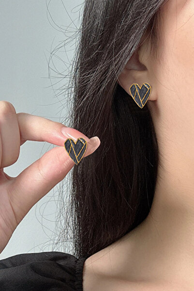 Glaren Gri Mineli Küçük Kalp Kadın Küpe