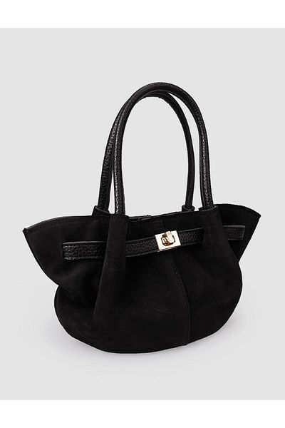 Cabani 100% Genuine Leather Small Size Black Suede Women's Handbag