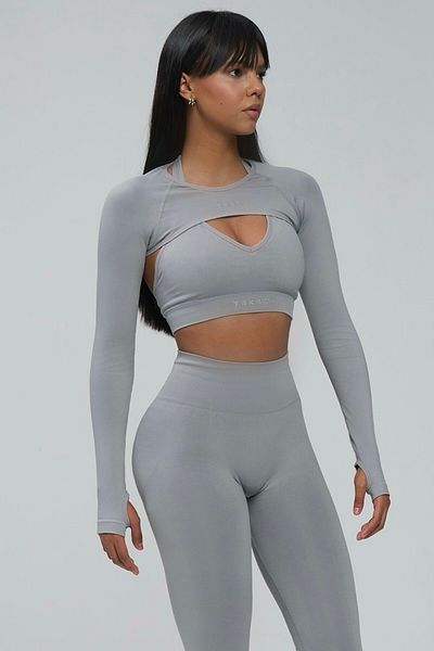 YEXECH Seamless Long Sleeve Finger Detailed Aurora Cover Crop Top