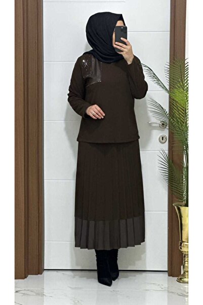 masalabiyem 7140 K 100 KAHVERENK ETEK UCU DERİ PİLELİ İKİLİ TAKIM