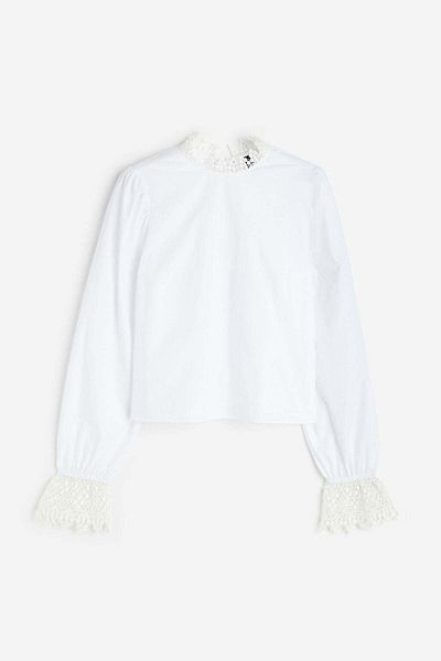 H&M Lace-trimmed poplin top