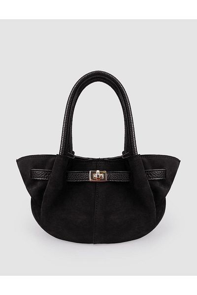 Cabani 100% Genuine Leather Small Size Black Suede Women's Handbag