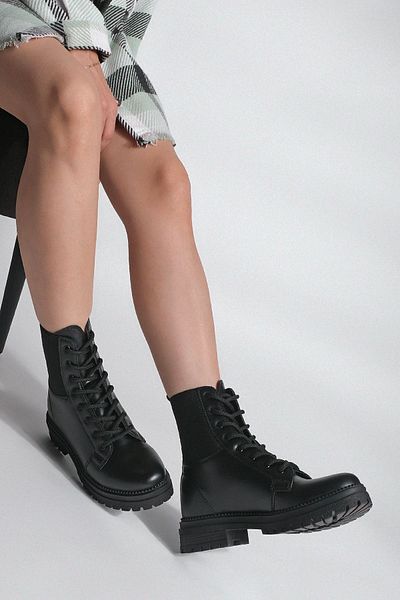 Marjin Women's Elastic Boots with Serrated Sole Laces Nigora black
