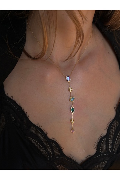 Sade Accessory Renkli Taşlı Y Kolye