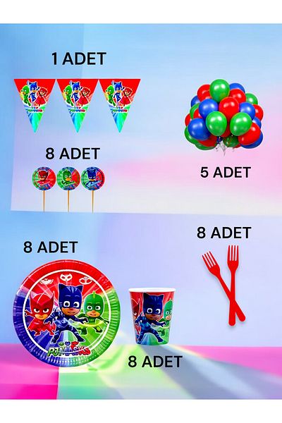 VibeHome 8-Person Pajamask Themed m Pack - Birthday Party and Fun Events
