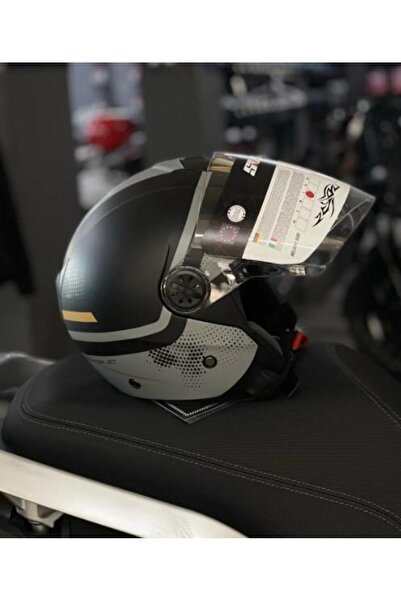 Sway 715 Şeffaf Vizörlü Yarım Motosiklet Scooter Kaskı XL Beden Gemini Grey