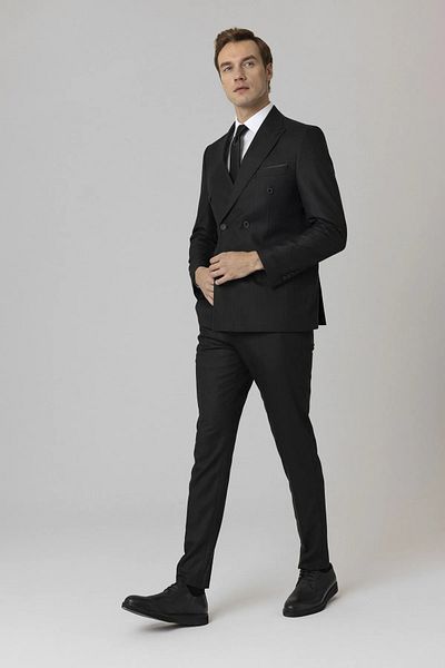 SÜVARİ Slim Fit Patterned Double Breasted Suit