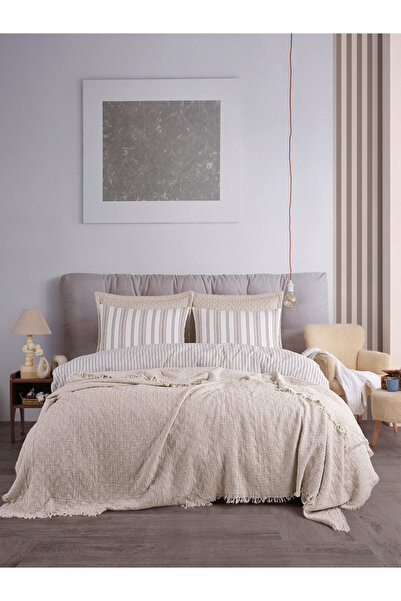 Unica Bona Nevresimli Yatak Örtüsü Seti Bej - 7 Parça