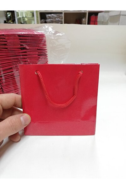BURAKKUTU Karton Çanta Kırmızı 11x11cm Paket 100 Adet