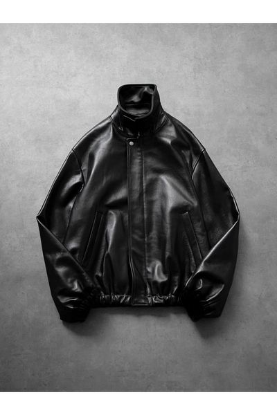 BASEL.CO Vintage Bomber Oversize Δερμάτινο Μπουφάν