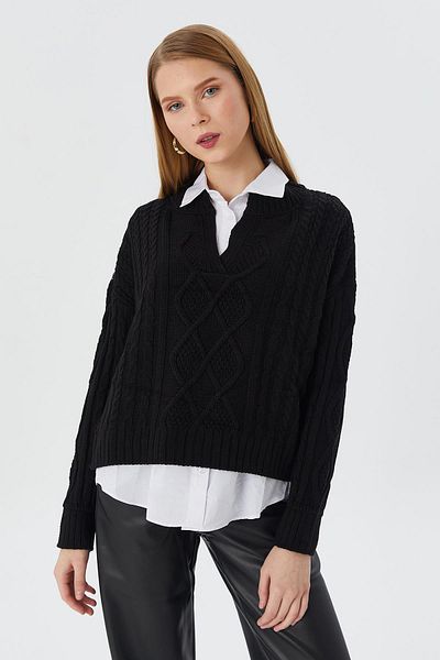 Shopping Shop Cămașă Guler Tricotaj Pulover NEGRU