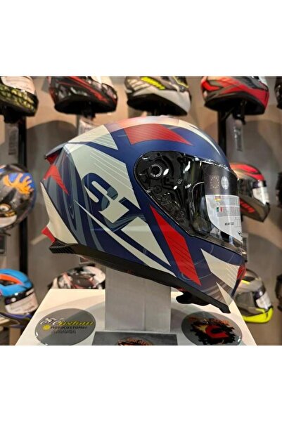 Sway 865 Full Face Güneş Gözlüklü Kapalı Motosiklet Kaskı 2XL Beden Mavi Kırmızı