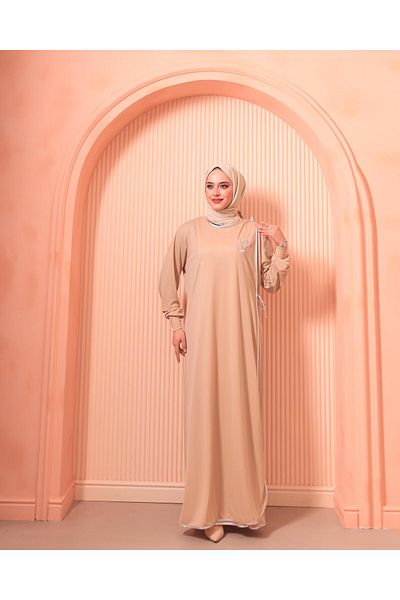 Berel Moda Μπεζ Χρώμα Elif Vav Prayer Scarf