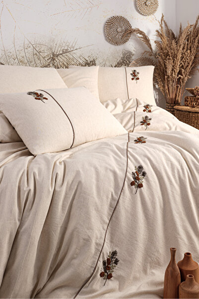 Unica Kayla Linen & Hand Embroidered Duvet Cover Set - 6 Pieces