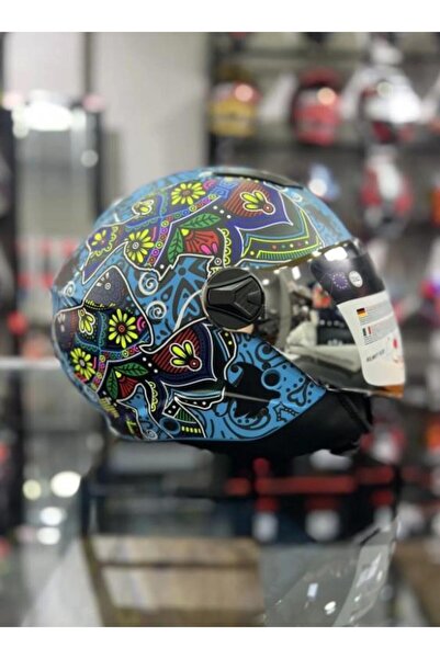 Sway 765 Çenesiz Aynalı Güneş Vizörlü Açık Motosiklet Kaskı L Beden Mat Sprıng Blue