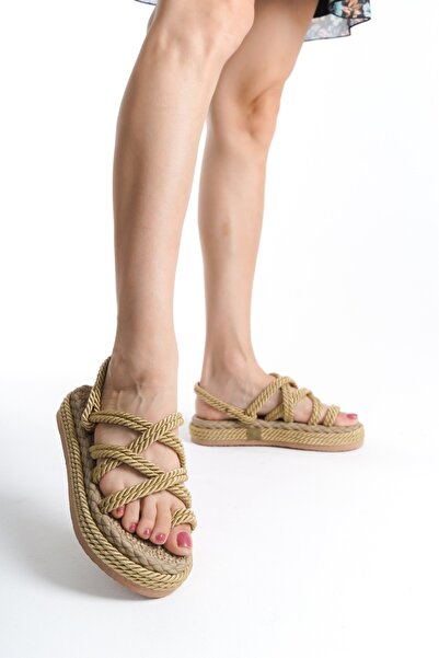 wense Γυναικεία Ψάθινα Σανδάλια Σαγιονάρες Ψηλή Μαλακή Σόλα