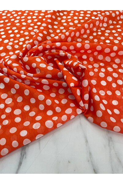 ipekkumaş Turuncu Puantiye Desen Elbiselik Şifon Kumaş Ürünümüz Adet Olarak S...