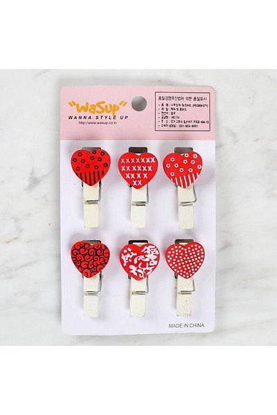 shop Loren Decorative Red Heart Patterned Pegs Set of 6