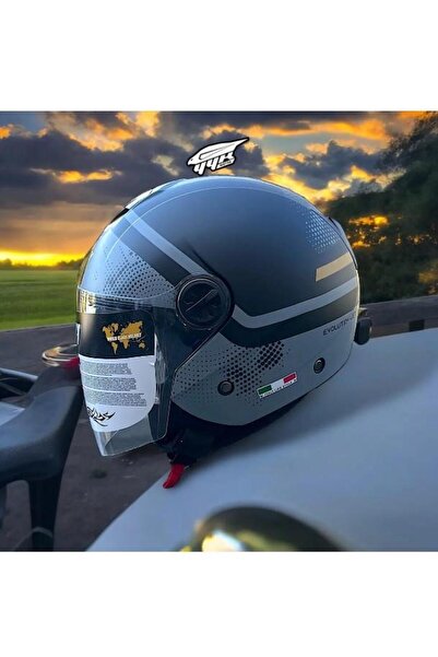 Sway 715 Şeffaf Vizörlü Yarım Motosiklet Scooter Kaskı XL Beden Gemini Grey