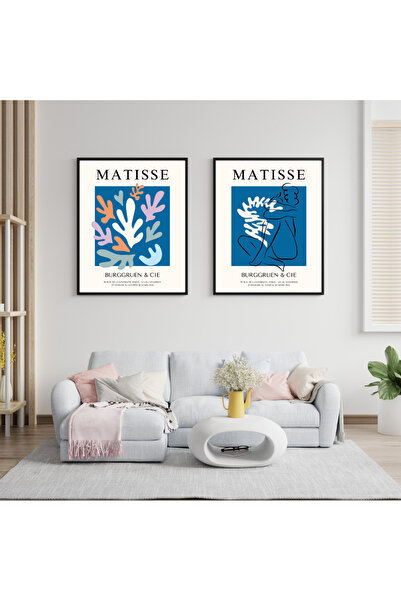 PRYDESIGN Magic of Blue Matisse Ζωγραφική τοίχου Σετ 2 με κορνίζα Μαύρο Χρώμα...