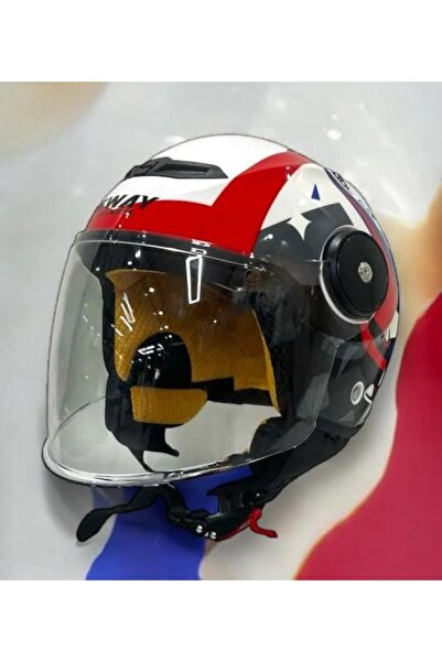 Sway 814 Cool Cat Yarı Camlı Şeffaf Vizörlü Çocuk Bisiklet Motosiklet Scooter Kaskı S Beden White