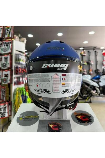 Sway 715 Şeffaf Vizörlü Yarım Motosiklet Scooter Kaskı M Beden Solid Metalic ...