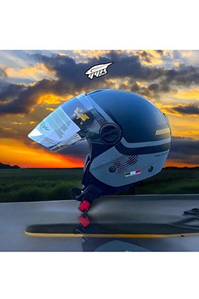 Sway 715 Şeffaf Vizörlü Yarım Motosiklet Scooter Kaskı M Beden Gemini Grey